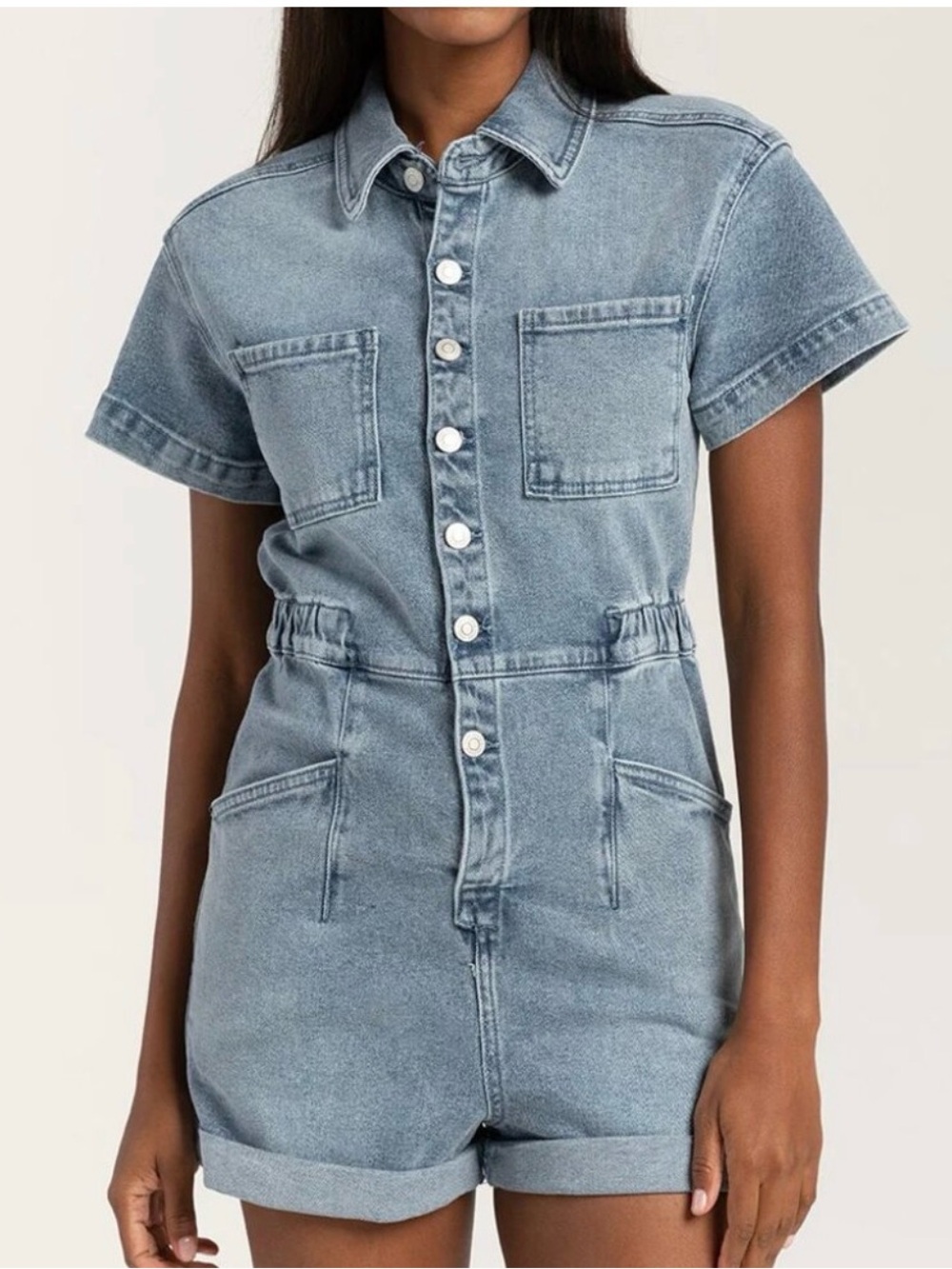 RSQ Light Blue Denim Short-Sleeve Romper